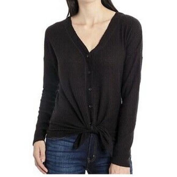 Isaac Mizrahi NY Womens Size Large Long Sleeve Waffle-Knit Button-Up Top, Grey - Picture 1 of 12